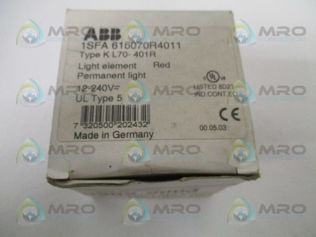 ABB 1SFA616070R4011 KL70-401R STACK RED LIGHT ELEMENT *NEW IN BOX*