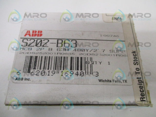 ABB S202-B63 CIRCUIT BREAKER 63A *NEW IN BOX*