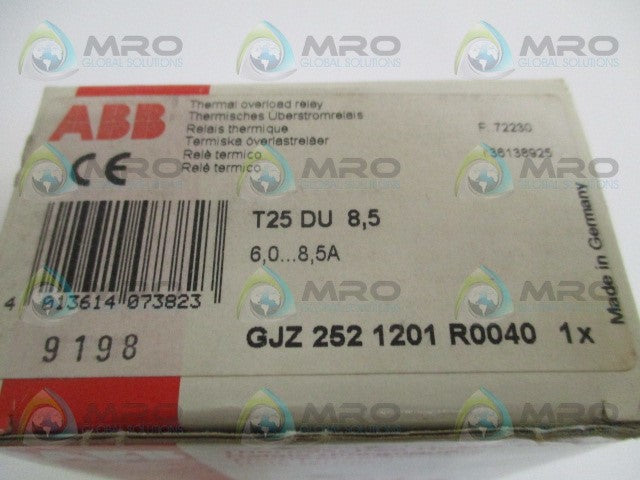 ABB T25DU8.5 GJZ2521201R0040 THERMAL OVERLOAD RELAY 6.0-8.5A *NEW IN BOX*
