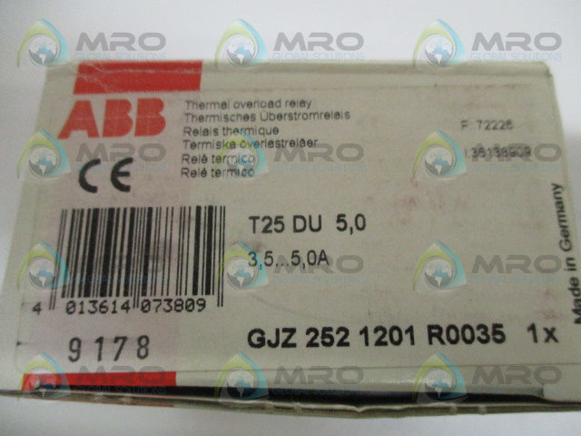 ABB T25DU5.0 GJZ2521201R0035 THERMAL OVERLOAD RELAY 3.5-5.0A *NEW IN BOX*