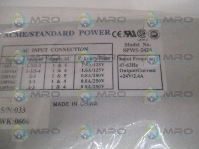 ACME ELECTRIC SPWS-2424 REGULATED LINEAR POWER SUPPLY *NEW IN BOX*