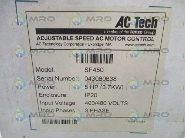 AC TECH SF450 ADJUSTABLE SPEED AC MOTOR CONTROL 400/480V *FACTORY SEALED*