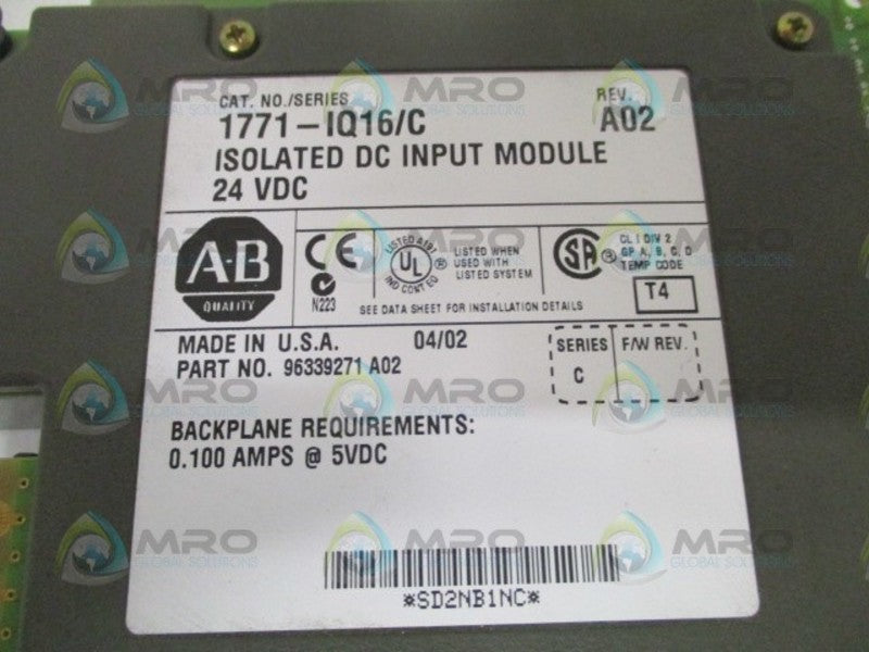 ALLEN BRADLEY 1771-IQ16 SER. C ISOLATED INPUT MODULE *USED*