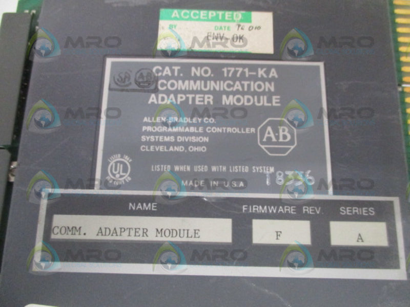 ALLEN BRADLEY 1771-KA SER. A F/W F COMMUNICATION ADAPTER MODULE *USED*