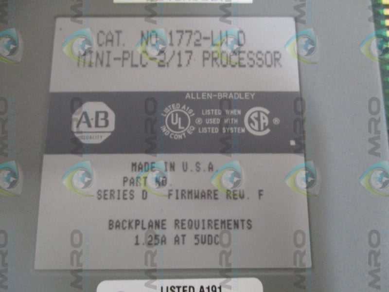 ALLEN BRADLEY 1772-LW SER. D F/W F (NO KEY) *USED*