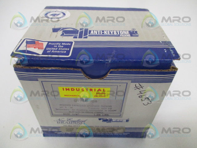 ANTI-KEYSTONE 728 BRAIDED GRAPHITE PACKING SIZE: 1/8" LBS: 1.00 *NEW IN BOX*