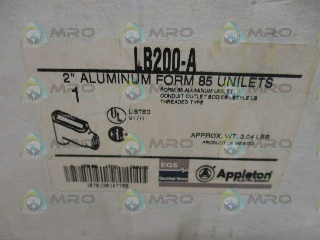 APPLETON LB200-A CONDUIT BODY 2" *NEW IN BOX*