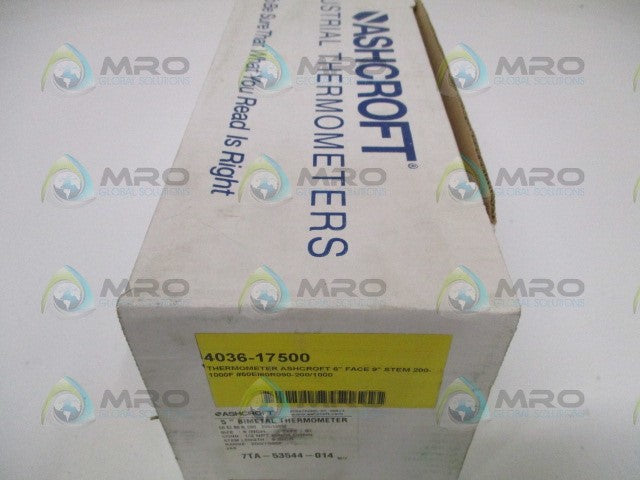 ASHCROFT 50EI60R090-200/1000F BIMETAL THERMOMETER 9" STEM *NEW IN BOX*