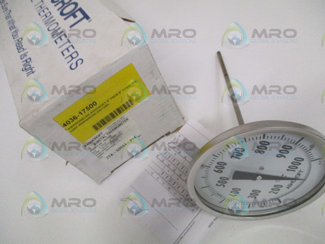 ASHCROFT 50EI60R090-200/1000F BIMETAL THERMOMETER 9" STEM *NEW IN BOX*