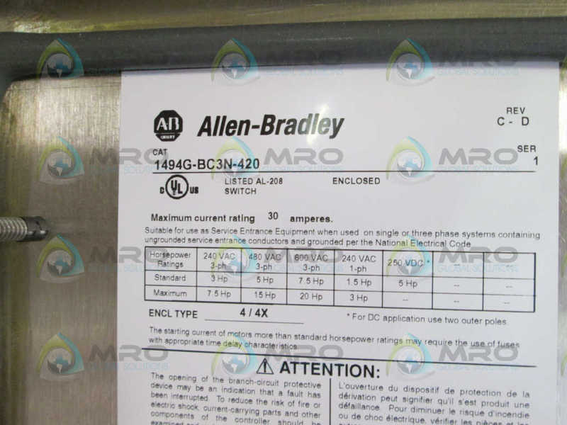Allen Bradley 1494GBC3N420 NSFP * GENUINE * AB 1494G BC3N 420