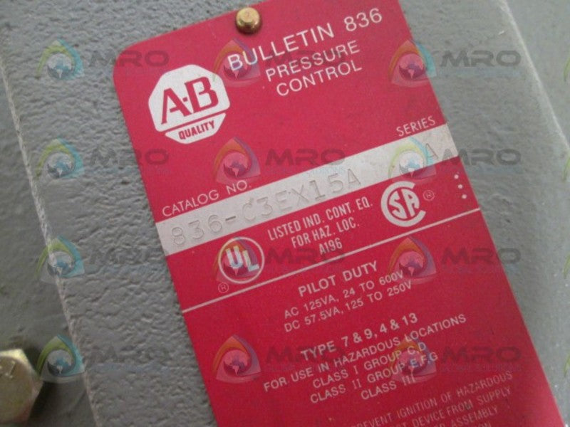 Allen Bradley 836C3EX15A Pressure Control NSFP ** GENUINE ** AB 836 C3EX15A