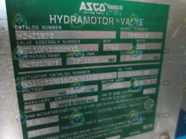 Asco H34Z1973 Hydramotor Valve NSFP ** GENUINE ** 120VAC