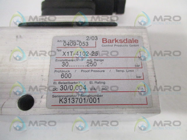BARKSDALE X1T-4102-25 0409-053 PRESSURE SWITCH 30-250BAR *NEW NO BOX*
