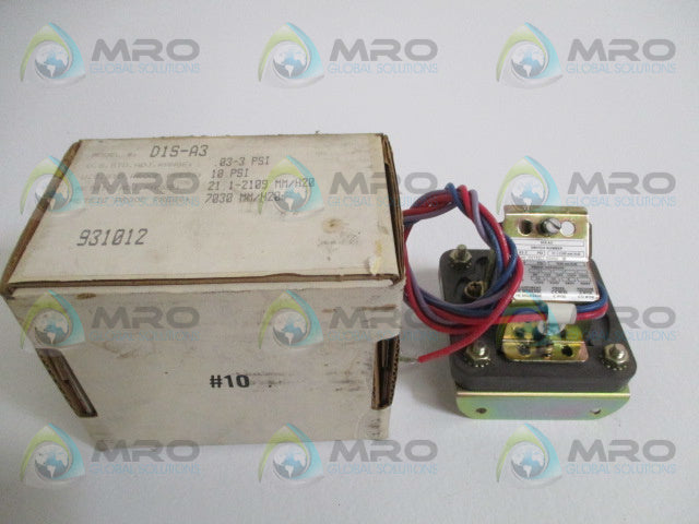BARKSDALE D1S-A3 ADJUSTABLE DIAPHRAGM PRESURE SWITCH .03-3 PSI *NEW IN BOX*