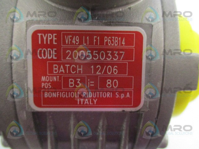 BONFIGLIOLI RIDUTTORI VF49L1F1P63B14 GEAR REDUCER *NEW NO BOX*
