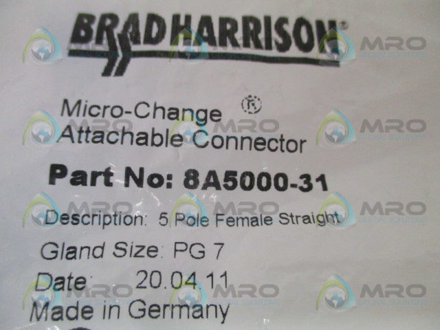 DANIEL WOODHEAD 8A5000-31 ATTACHABLE CONNECTOR *NEW IN FACTORY BAG*