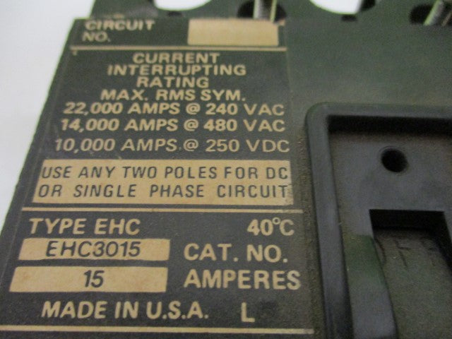 CUTLER HAMMER EHC3015 CIRCUIT BREAKER 15A *USED*