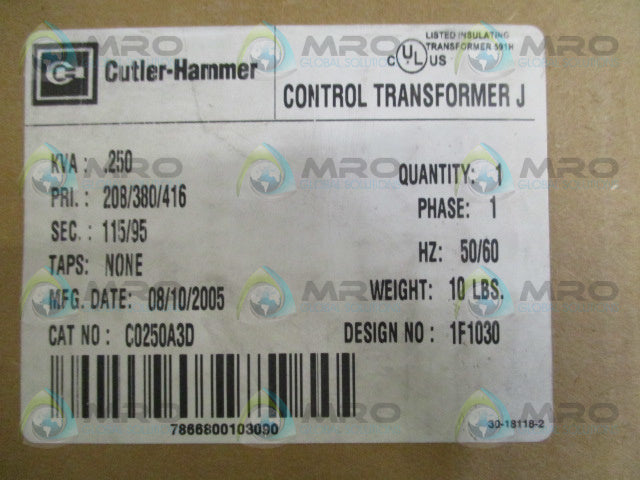 CUTLER HAMMER C0250A3D CONTROL TRANSFORMER *NEW IN BOX*