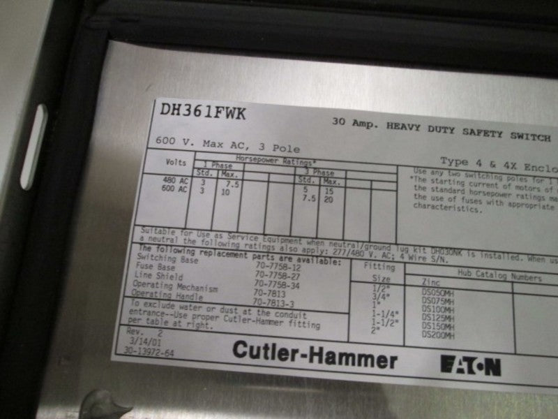 Cutler Hammer DH361FWK  NSNP ** GENUINE ** DH361FWK  Eaton Westinghouse