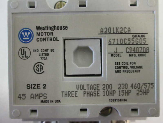 Cutler Hammer Eaton A201K2CA NSFP * GENUINE * Westinghouse CH A201K 2CA