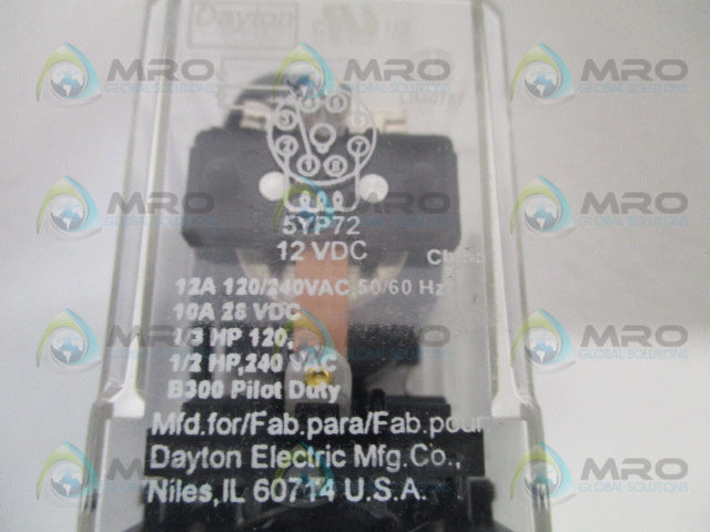 DAYTON 5YP72 RELAY 12VDC *NEW IN ORIGINAL PACKAGE*