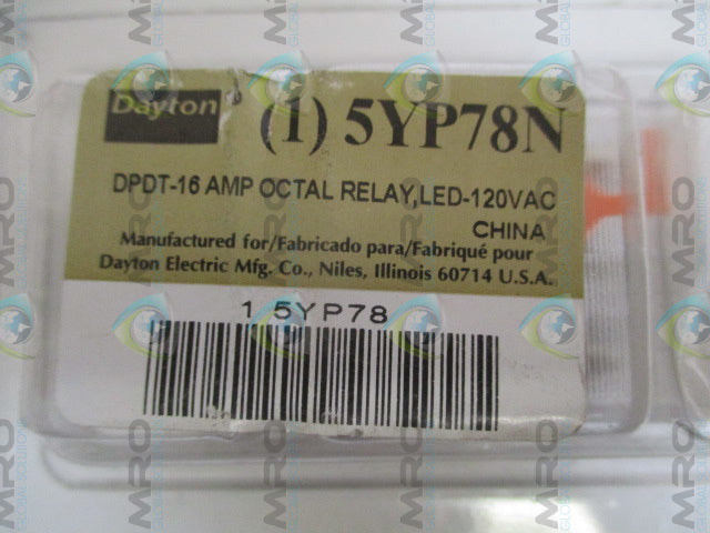DAYTON 5YP78N RELAY 120VAC *NEW IN ORIGINAL PACKAGE*