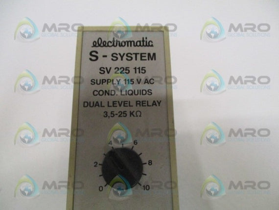 ELECTROMATIC SV225115 COND. LIQUIDS DUAL LEVEL RELAY 115V *USED*