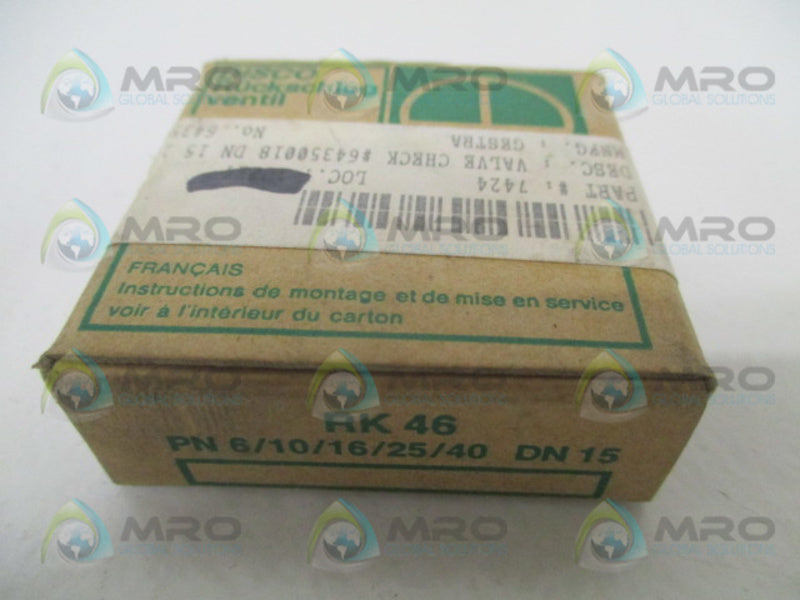 GESTRA RK46 6/10/16/25/40 DN15 1/2" DISCO NON-RETURN VALVE *NEW IN BOX*