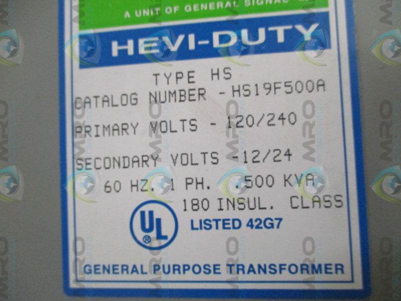 HEVI-DUTY HS19F500A GENERAL PURPOSE TRANSFORMER (AS PICTURED) *NEW IN BOX*