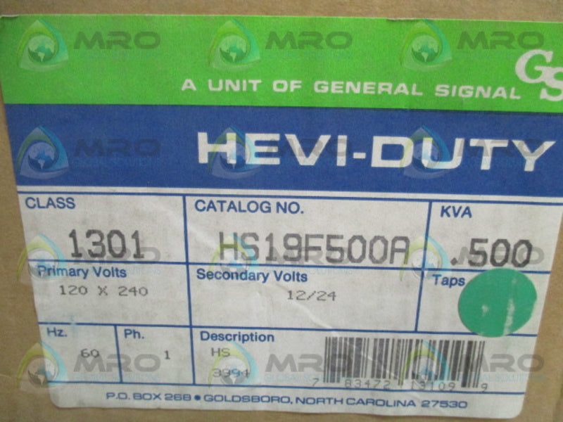 HEVI-DUTY HS19F500A GENERAL PURPOSE TRANSFORMER (AS PICTURED) *NEW IN BOX*
