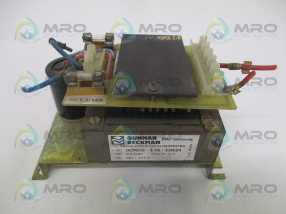 GUNNAR BECKMAN DCRCG-3.15-230/24 TRANSFORMER 210-250V *USED*