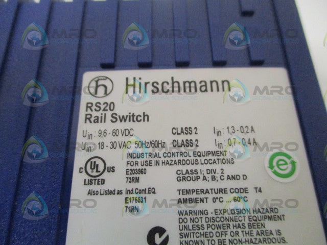 HIRSCHMANN RS20-2400T1T1SDAEHH05.0.02  RAIL SWITCH *NEW NO BOX*