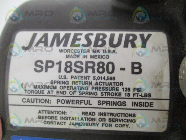JAMESBURY SP18SR80-B SPRING RETURN ACTUATOR *USED*