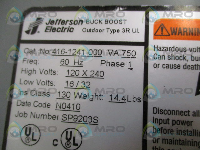 JEFFERSON ELECTRIC 416-1241-000 TRANSFORMER *NEW IN BOX*