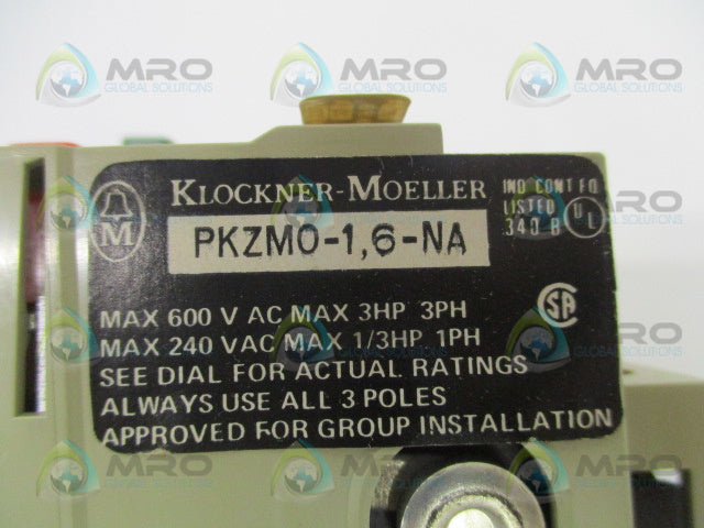 KLOCKNER MOELLER PKZM0-1,6-NA MANUAL MOTOR STARTER 1.0-6.0A *NEW IN BOX*