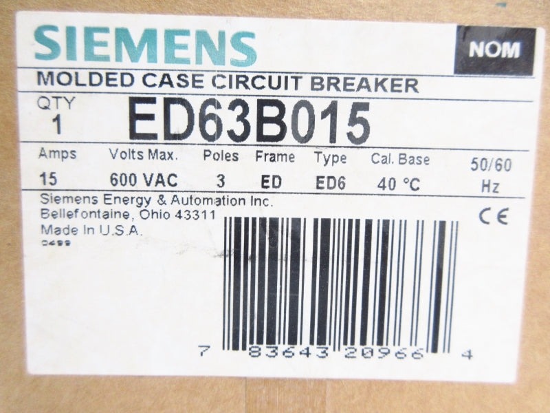 SIEMENS ED63B015 600VAC 15A NSMP