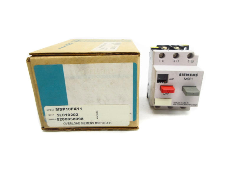 SIEMENS MSP10FA11 600VAC 1.0-1.6A NSMP