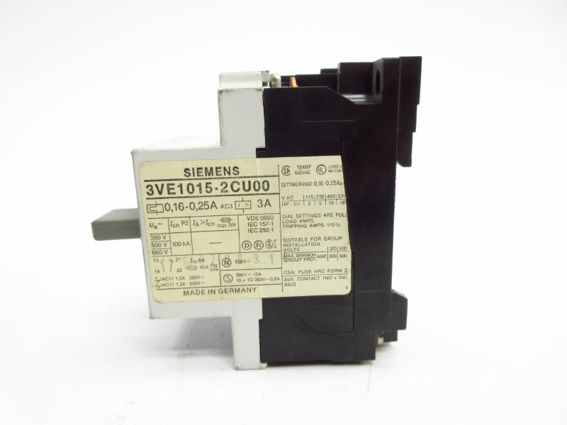 SIEMENS 3VE1015-2CU00 660V 0.16-0.25A NSNP