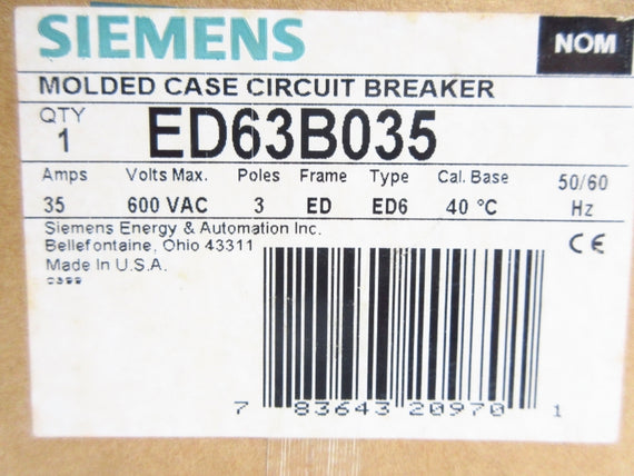 SIEMENS ED63B035 600VAC 35A NSMP