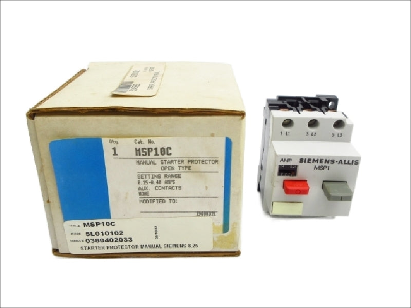 SIEMENS MSP10C 600VAC 0.25-0.40A NSMP