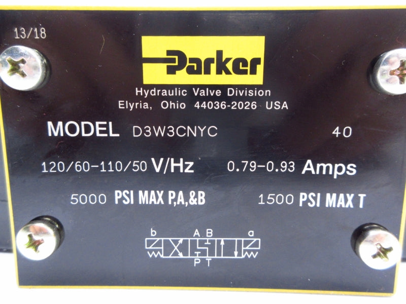 PARKER D3W3CNYC 110/120V 0.79-0.93A 5000PSI NSMP