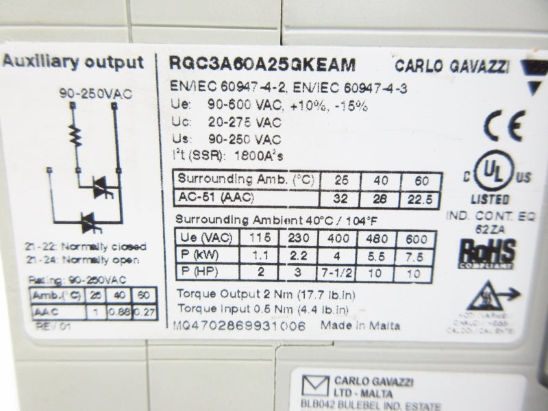 CARLO GAVAZZI RGC3A60A25GKEAM 90-600VAC NSMP