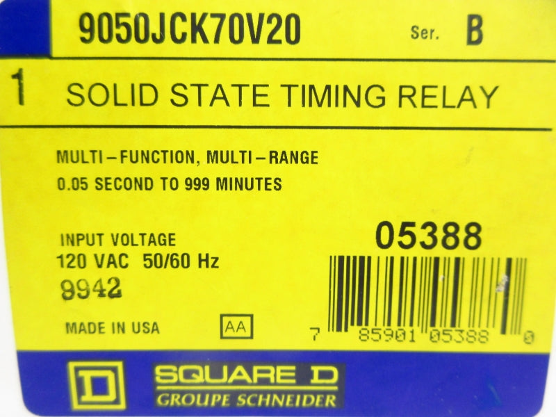SQUARE D 9050JCK70V20 SER. B 120VAC 0.05S-999MIN NSMP