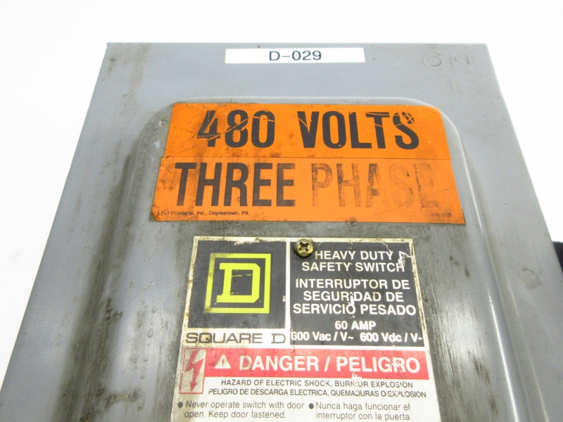 SQUARE D H362 SER. F05 600VAC 60A UNMP