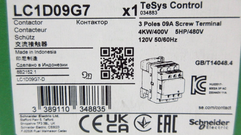 SCHNEIDER ELECTRIC LC1D09G7 120V 25A (AS PICTURED) NSMP