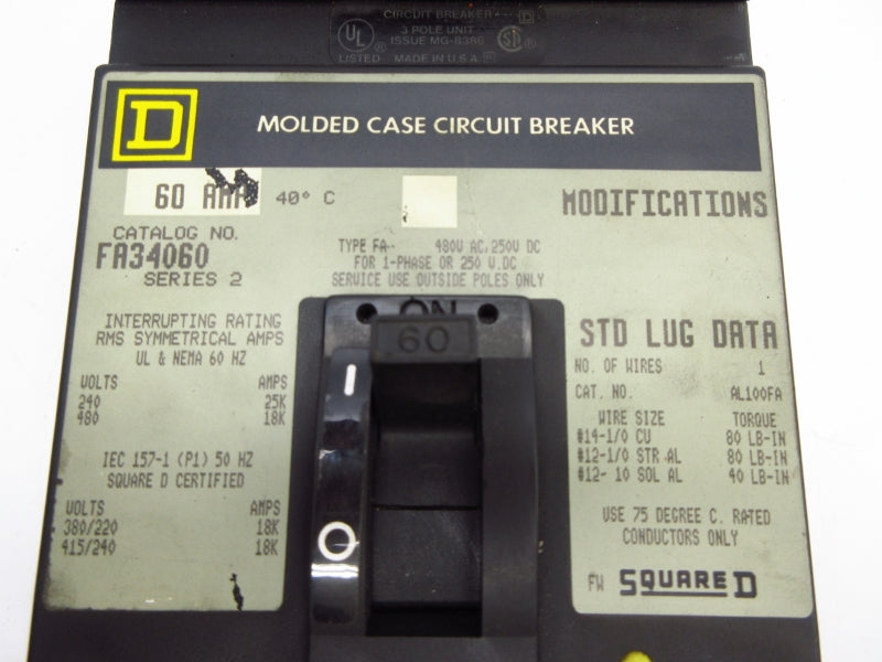 SQUARE D FA34060 SER. 2 480VAC 60A NSNP
