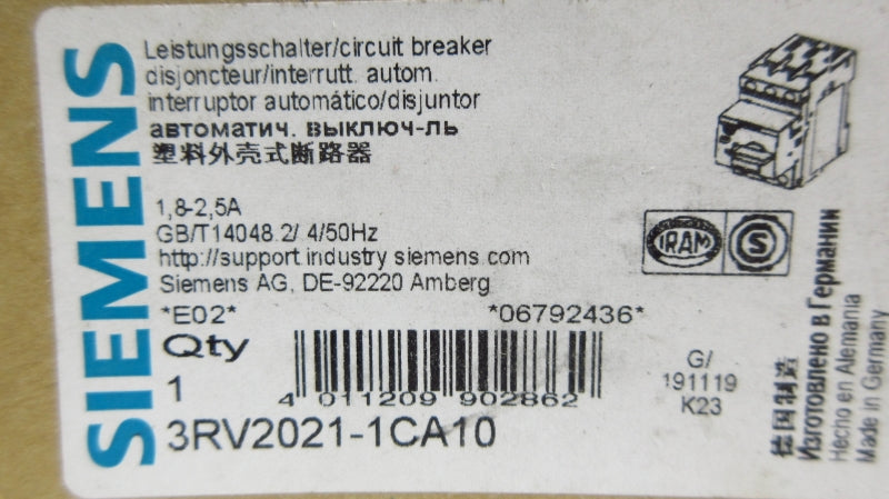 SIEMENS 3RV2021-1CA10 1.8-2.5A NSMP