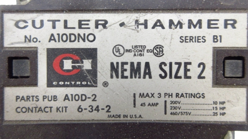 CUTLER HAMMER A10DNO SER. B1 110/120V 45A (AS PICTURED) UNMP