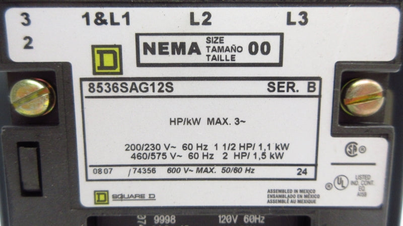 SQUARE D 8536SAG12S SER. B 110/120V NSNP