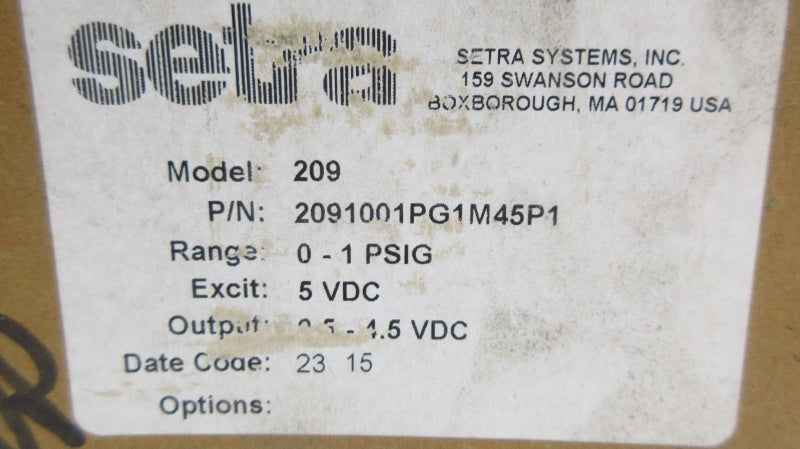 SETRA 2091001PG1M45P1 0.5-4.5VDC 0-1PSI NSMP